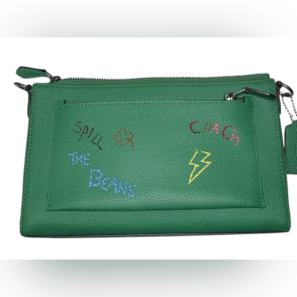 COACH Holden Crossbody “Spill the Beans” Diary Embroidery Green Limited NWOT - Picture 3 of 14
